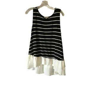 Pleione Tank Top Stretchy Black and White Stripe Ruffled Hem Women's Size Medium